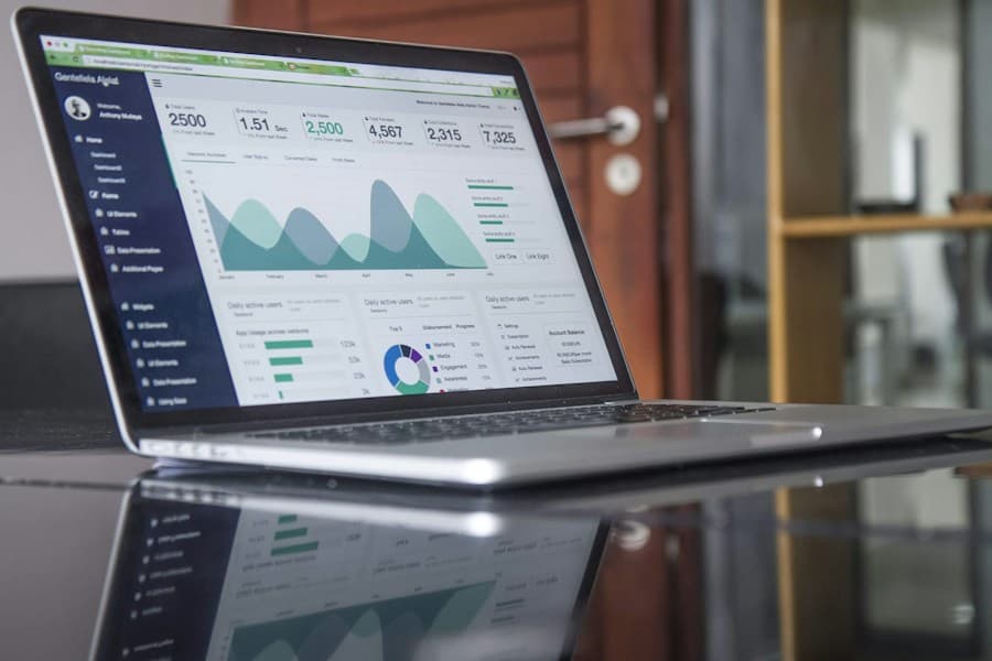 Workspace laptop with dashboard review