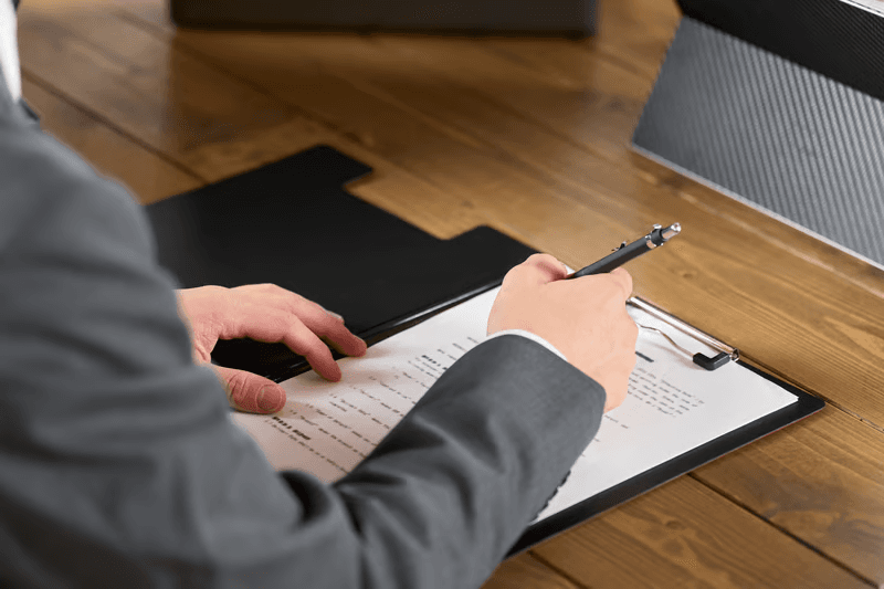 Professional filling out compliance and access documentation