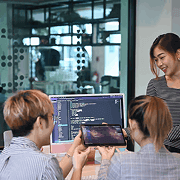 Professionals collaborating in an office environment